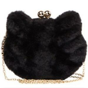 Black Faux Fur Kitty Kat clutch/Crossbody bag🐈